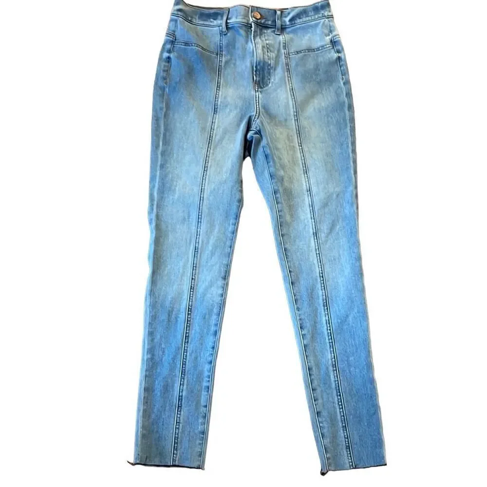 Express super high rise skinny seam front raw hem jeans 4 - Picture 2 of 12